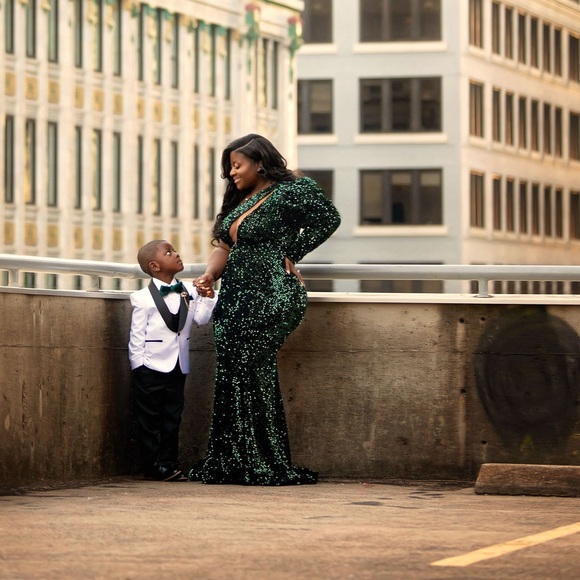 Seomiscky Plus Size One Shoulder Dress Green Sequin Dress - Picture 7 of 9